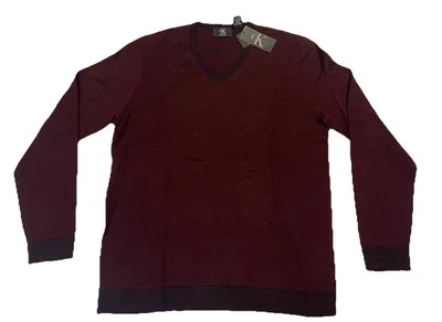 NWT Mens L Calvin Klein Italian Yarn Maroon Sweater Pullover Vneck Merino - Image 1 of 4
