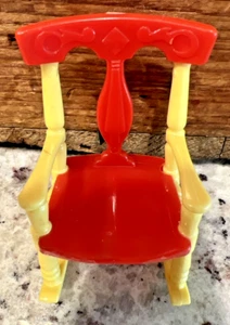 Antique RENWAL Plastic Doll House Furniture - Red & Yellow Rocking Chair - Picture 1 of 7