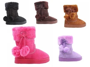 5 Color Side Zipper Pompom Baby Toddlers Kids Girls Faux Fur Booties NO BOX - Picture 1 of 26