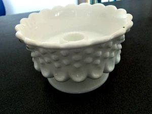 FENTON MILK WHITE GLASS HOBNAIL CANDLESTICK HOLDER - Picture 1 of 5