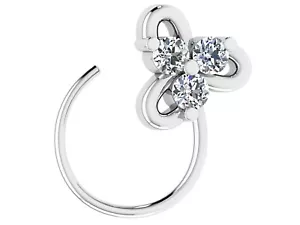 Nasenring 0,06 kt natürlicher Diamant drei Steine, 925 Silber Damen Blume Nasenstecker - Bild 1 von 6
