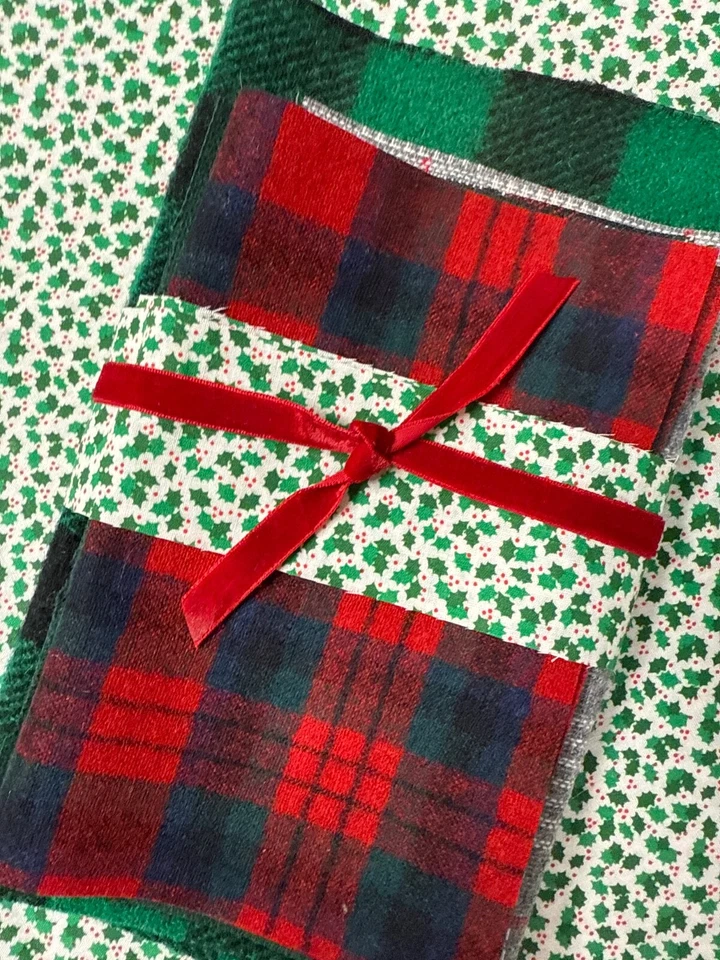 Christmas Colors Wool Fabrics Bundle for Applique, Slow Stitching, Collage - Image 1 of 4