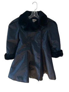 Helena Neiman Marcus Girls Black Swing Dress Coat Size 6X Faux Fur Made In USA - Picture 1 of 7