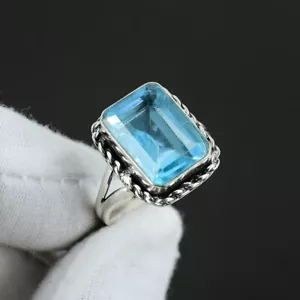 Swiss Blue Topaz Gemstone Ring Solitaire Ring 925 Sterling Silver Promise Ring - Picture 1 of 9