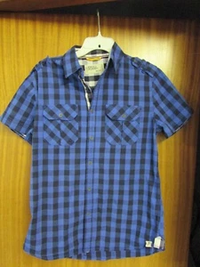 *LOOK* Stunning FREE PLANET Men's Short Sleeve Blue Check Shirt UK Size Medium - Picture 1 of 3
