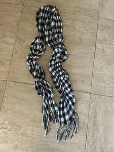 Women’s Ruffled Black/White Checkered Unmarked Scarf - Picture 1 of 1
