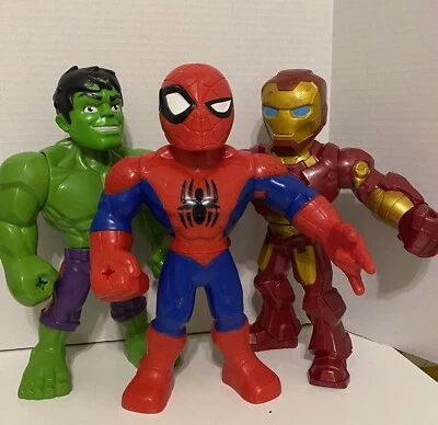 Playskool Marvel Super Mega Mighties Spider, Hulk, Iron Man 10" Posable Lote de 3 Foto 1 de 4