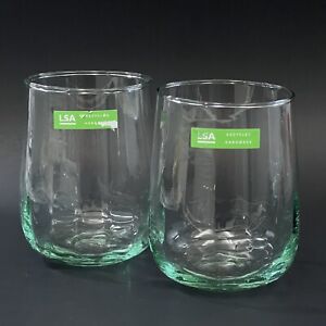 NEW Set of 2 LSA International MIA Green Recycled Glass Stemless Wine Glasses
