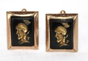 MCM 1950s Signed Hickok Roman Warrior Soldier Black & Gold Toned Cuff Links-BRC - Picture 1 of 9