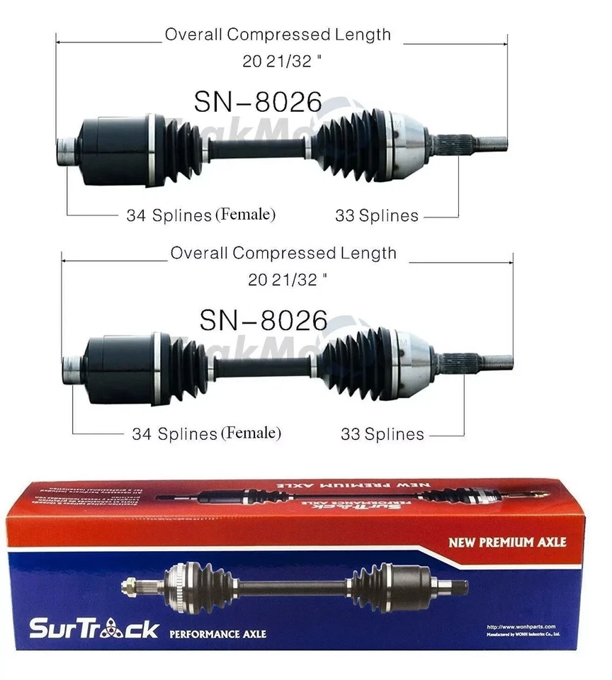 适用于雪佛兰钴 HHR 土星离子 FWD 一对前 CV 轴轴 TrakMotive 套装 — 第 1/1 张图片