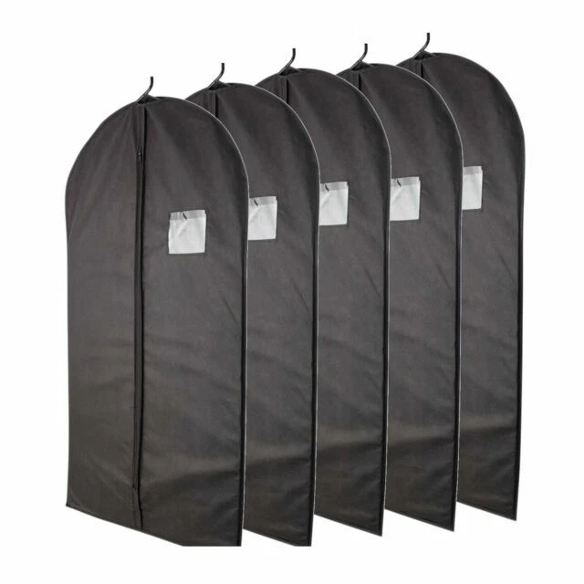 Plixio 10465903 5 Pieces Garment Bags with Zipper and Transparent Window - Black