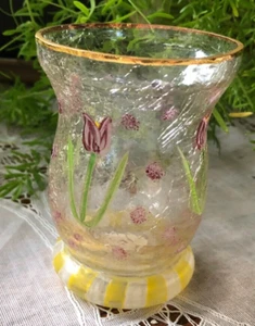 CRACKLE GLASS VOTIVE HOLDER - HANDPAINTED TULIPS - Picture 1 of 1