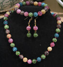 Collier perles rondes tourmaline naturelle colorée perles bracelet boucles d'oreilles 6/8/10 mm