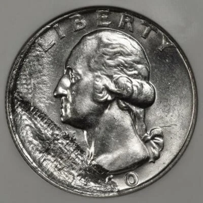 1960 NGC MS63 Partial Struck Thru Cloth Silver Quarter Mint Error Extremely Rare - Image 1 of 4