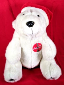Coca-Cola 1996 Navidad Peluche Oso Polar 10" Con Pin Coca-Cola y Sombrero Rojo - Imagen 1 de 5