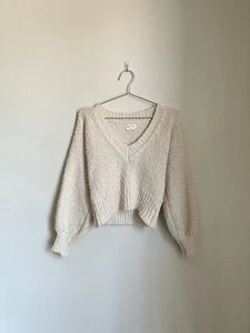 Lovers + Friends Grobstrick V-Ausschnitt Crop Pullover in Creme Gr. XS - Bild 1 von 5