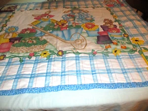 Bunnies and Flower Pots Handmade Baby Quilt Unisex - Picture 1 of 6