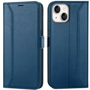 RFID Hülle für iPhone 14 Wallet Cover Book Schutz Flip Book Case Blau - Bild 1 von 7
