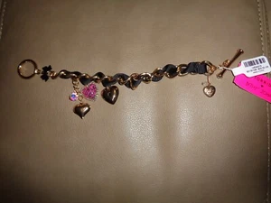 Brazalete Betsey Johnson Torrido Pavé Corazón Animal Eslabones Dorados Estrás Palanca 8" - Imagen 1 de 5