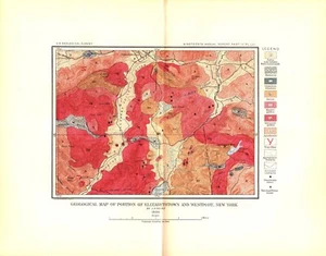 ELIZABETHTOWN & WESTPORT, NEW YORK Antique authentic Geology Map 1899 - Picture 1 of 1