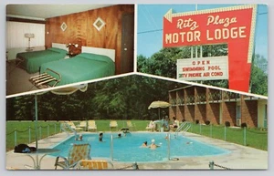 Ritz Plaza Motor Lodge Terre Haute IN Indiana Motel Schwimmbad Postkarte - Bild 1 von 2