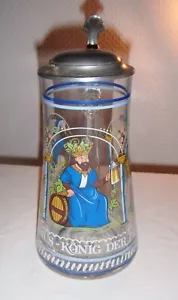 Glasbierkrug mit Erbo Zinn Deckel Vintage Gambrinus-Motiv - Bild 1 von 5