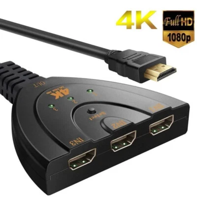 0.5m 4K 3x1 HDMI Switch Cable Adapter 1080P 3 In 1 Out Switcher PC To TV Monitor - Image 1 of 4