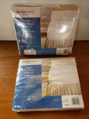 Mainstays HOME QUEEN FLAT & FITTED SHEETS COTTON RICH VANILLA DREAM BLEND 200 TC - Image 1 of 4