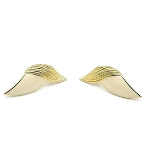Vintage Trifari Earrings Textured Cream Enamel Goldtone Pierced Ear - Picture 1 of 4