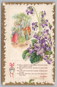 Love Romance Poem Greetings Couple in Forest Embossed Postcard TS-19A - Picture 1 of 2