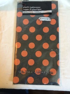 Halloween Retanglar Plastic Tablecloth~NEW~Tangerine Dots~54" x 84"~Black~Orange - Picture 1 of 4