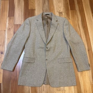 Burberry Men 43L Sport Coat Blazer Beige Tan 100% Wool Suit Jacket Tweed - Picture 1 of 11