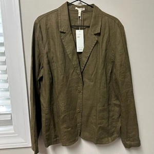 NUEVO CON ETIQUETAS Chaqueta Blazer Eileen Fisher Lino Orgánico Mujer Talla L Verde Oliva NUEVA - Imagen 1 de 14