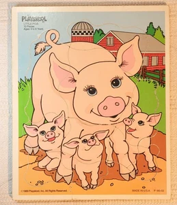 Vintage 1989 Playskool Little Pigs Wooden Board Puzzle 10 Piece 3-6 Yrs P 185-02 - Picture 1 of 5