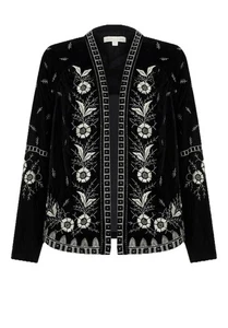 Monsoon Black Embroidered Velvet Jacket Size M - Picture 1 of 9