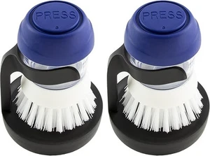 Smart Home Soap Dispensing Palm Held Dishwashing Brush with Stand, 2 Pack - Picture 1 of 4