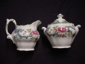 Azúcar y crema Royal Doulton Floradora cubierta verde - Imagen 1 de 3