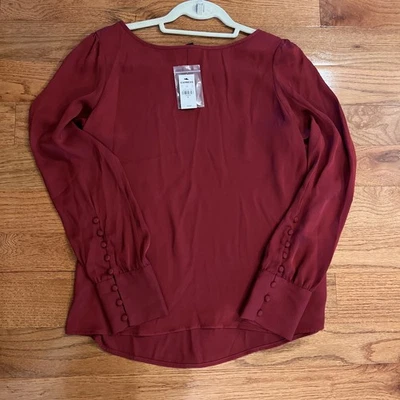 Express Long Sleeve Blouse Button Cuff Career Top Sz Small Burgundy NWT - Image 1 of 4