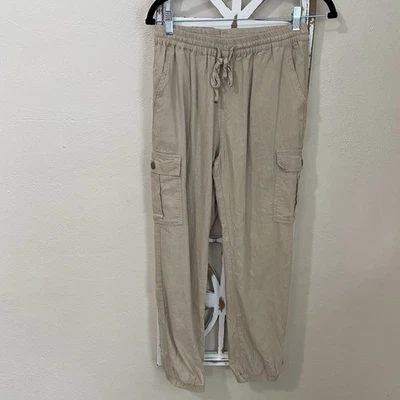 PANTALONES ESTILO JOGGER RECTOS CARGO MEZCLA LINO BEIGE MEDIANO LOVE TREE Foto 1 de 4
