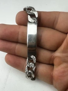 Vintage Sterling Silver Bark Effect Curb Link Identity Bracelet 8” X 10.25mm - Picture 1 of 18