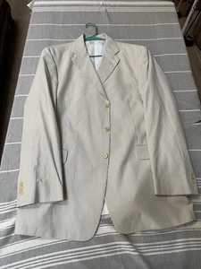 Arnold Brant Silk Cotton Blazer 46L Cream Gray Stripe Jacket Sport Coat - Picture 1 of 12