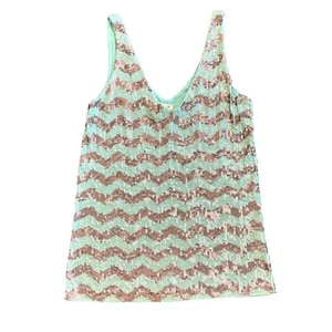 J Crew Womens sequin tank green gold chevron Size XXS - Picture 1 of 5