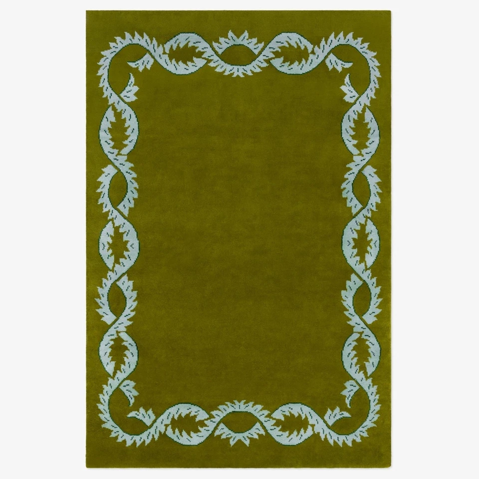 Hand-Tufted Wool Rug 5x8 ft – Climbing Vine Olive Nordic Knots Handmade Area Rug - Image 1 of 4