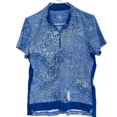 Polo de golf cola etiqueta blanca talla L azul blanco estampado abstracto cuarto cremallera St Foto 1 de 4