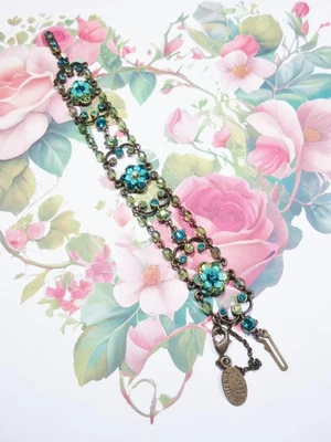 NEW  Michal Negrin Blue Zircon & Peridot color Crystal Floral Bracelet - Image 1 of 4