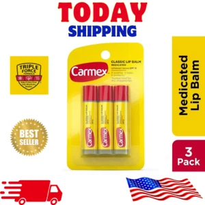 Carmex Medicated Lip Balm Sticks Lip Moisturizer For Dry Lips 0.15 Oz 3 Count