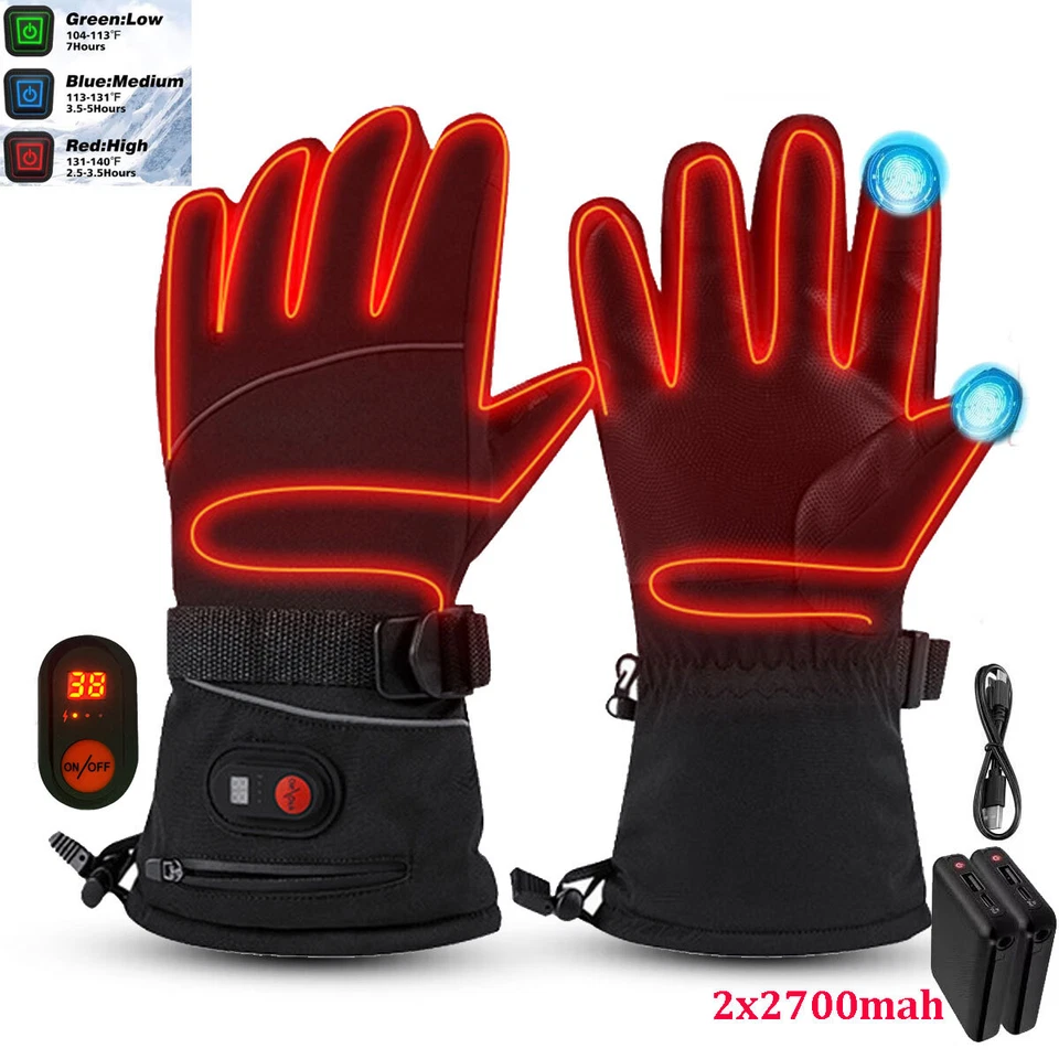 Men Women Motorcycle Electric Heated Gloves Touchscreen Winter Warm 2700mAh  Foto 1 de 4