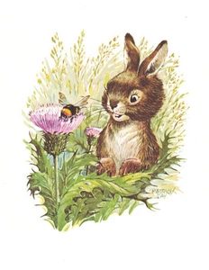 NOTA Maurice Day•Conejo y abejorro de Animal Whimsey•4x5 De Colección - Imagen 1 de 1
