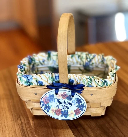 LONGABERGER Basket THINKING OF YOU With Fabric Liner, Protector & Tie-On 1999 Cover