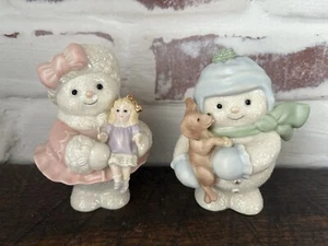 LENOX Pretty & Playful Snowman Winter Figurines Boy & Girl Collectibles EUC - Picture 1 of 12